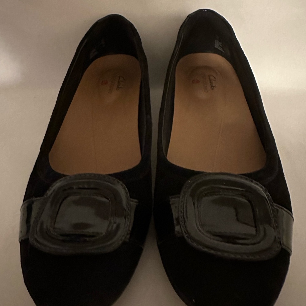 Women’s Clarks Black Suede Buckle Loafer